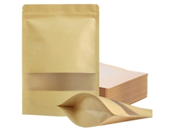 100 Bolsas De Papel Kraft De 18*26+4 Cm Con Cierre De Cremallera, Reutilizables Para Almacenar Alimentos.