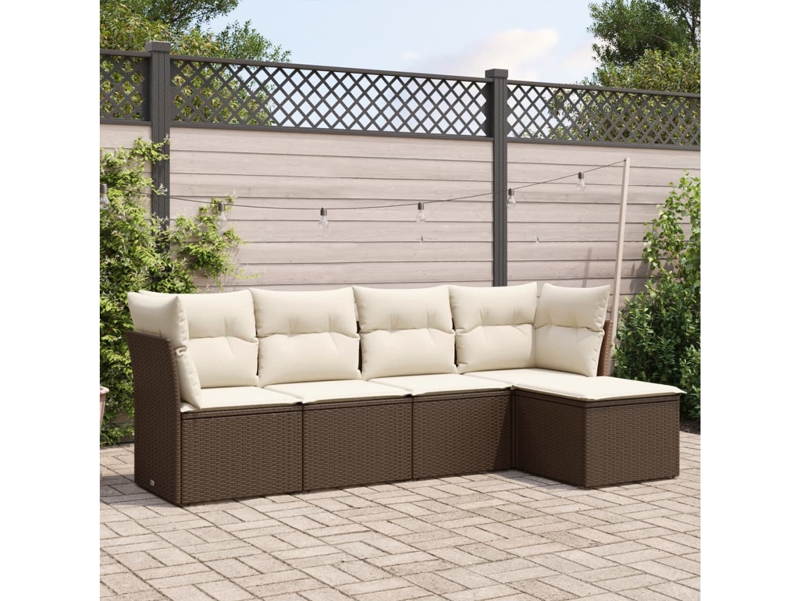 Conjunto de sofás de jardín con cojines de mimbre marrón, Dkd Home Decor