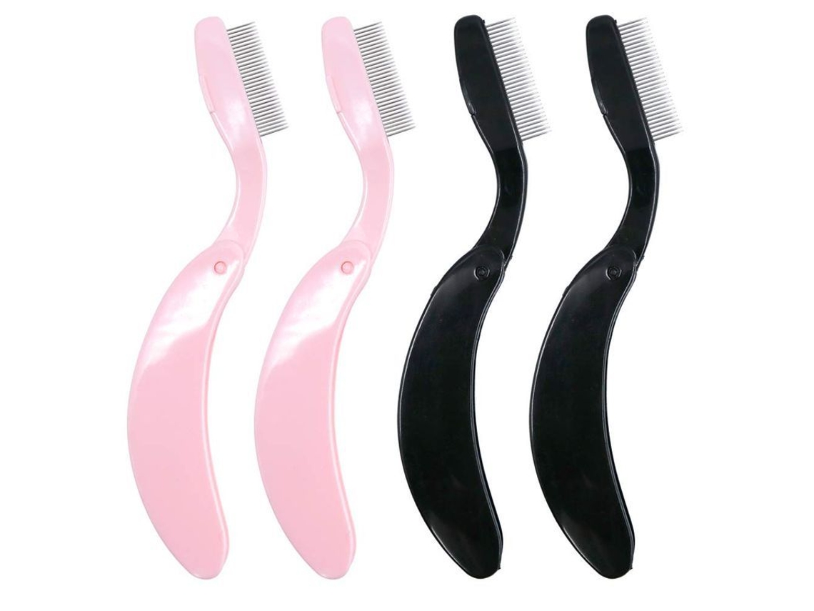 Juego De 4 Peines Plegables Para Pestañas Con Dientes De Metal Y Peines Para Cejas, 2 Negros Y 2 Rosas.