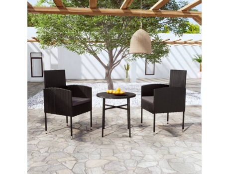 Conjunto 3 de comedor para jardín VIDAXL ratán sintético negro
