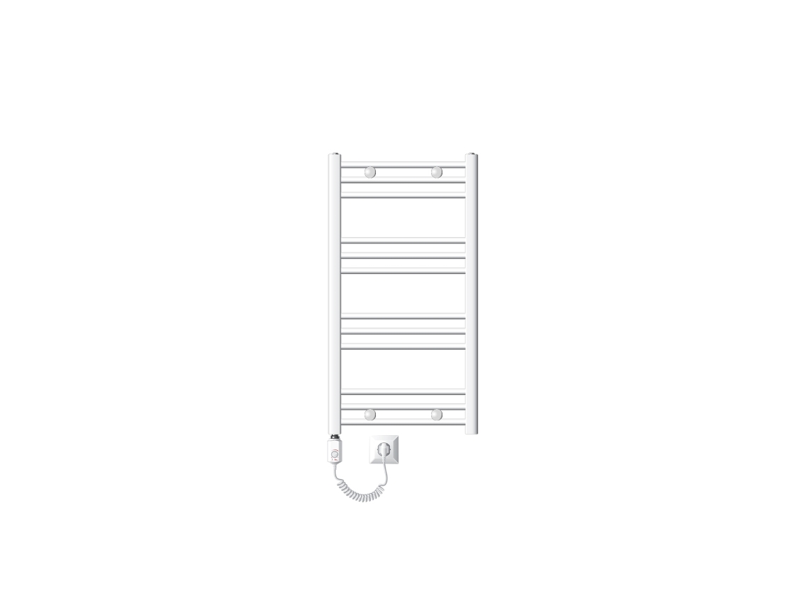 Radiador eléctrico de baño con elemento calefactor 300W 500x800 mm Blanco recto con conexión lateral ECD GERMANY