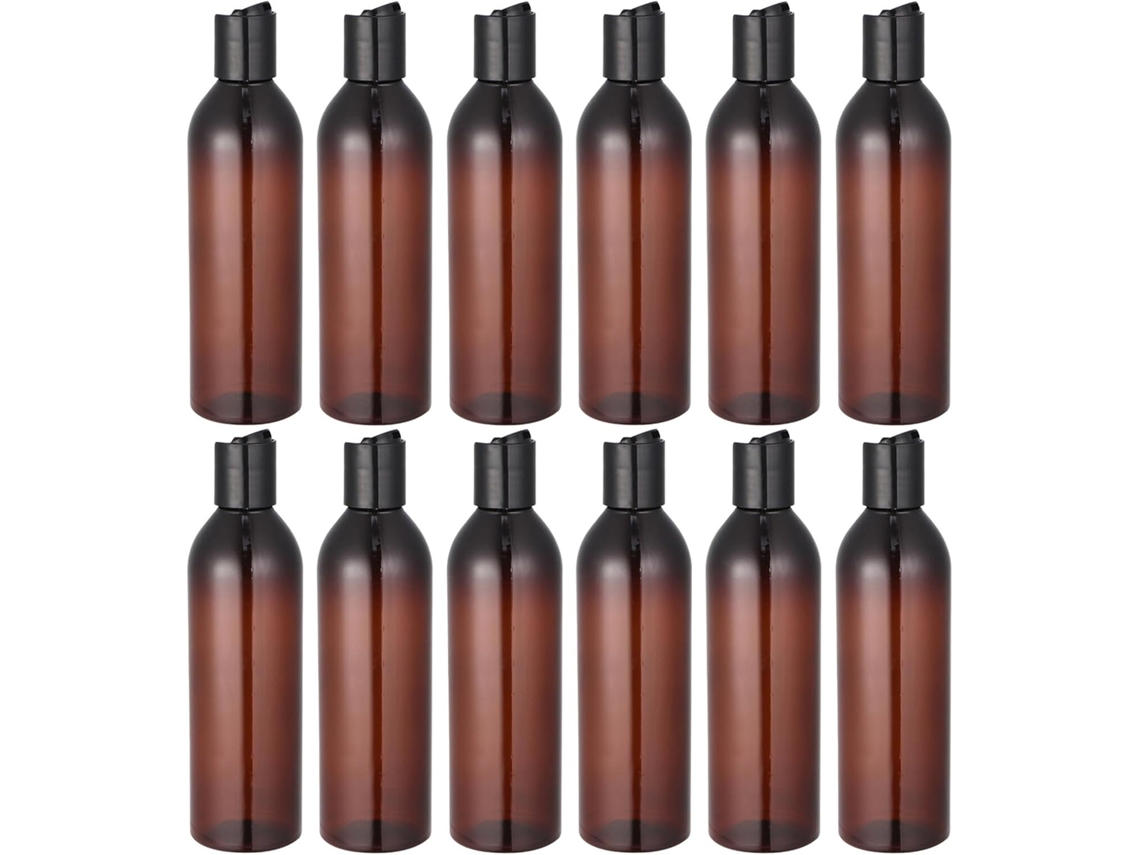 De 12 Frascos Vazios De 250ml Para Loção E Xampu, Em Plástico Marrom Macio Com Tampa.