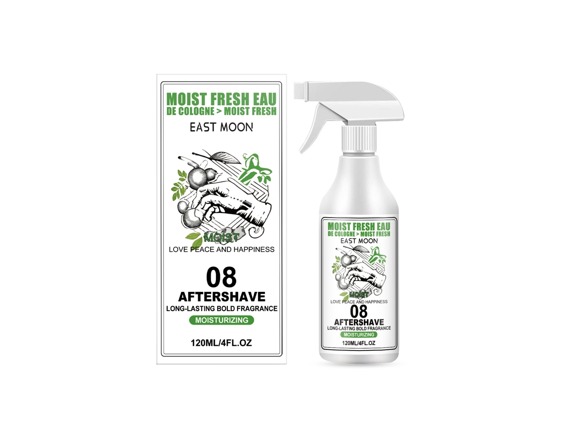 Spray para después del afeitado East Moon con un encantador aroma masculino.
