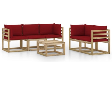 Conjunto 6 de muebles de jardín VIDAXL con cojines rojo tinto