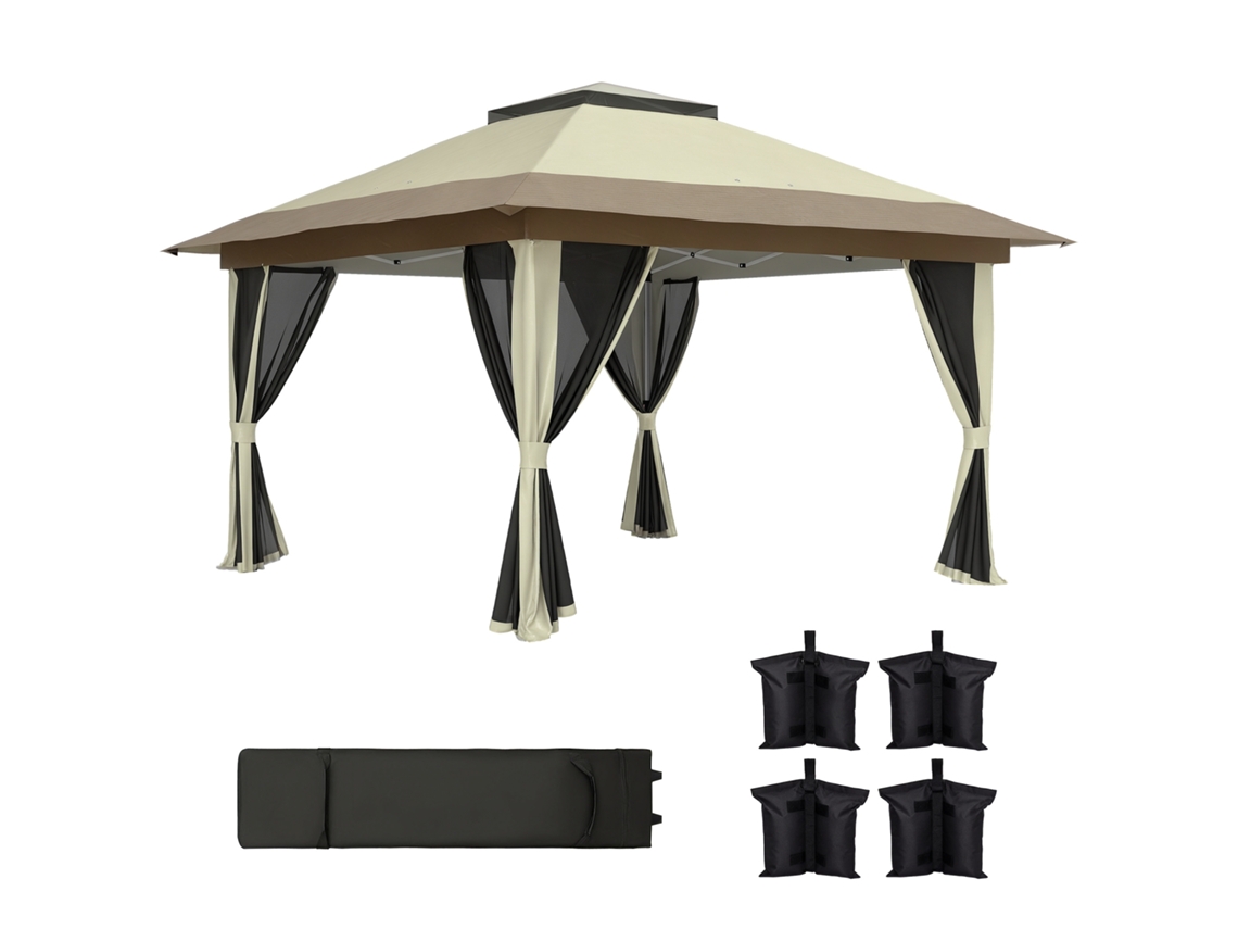 Cenador plegable de 3,6 x 3,6 m, protección UPF50, ruedas, sacos de arena, bolsa de transporte, color crema.