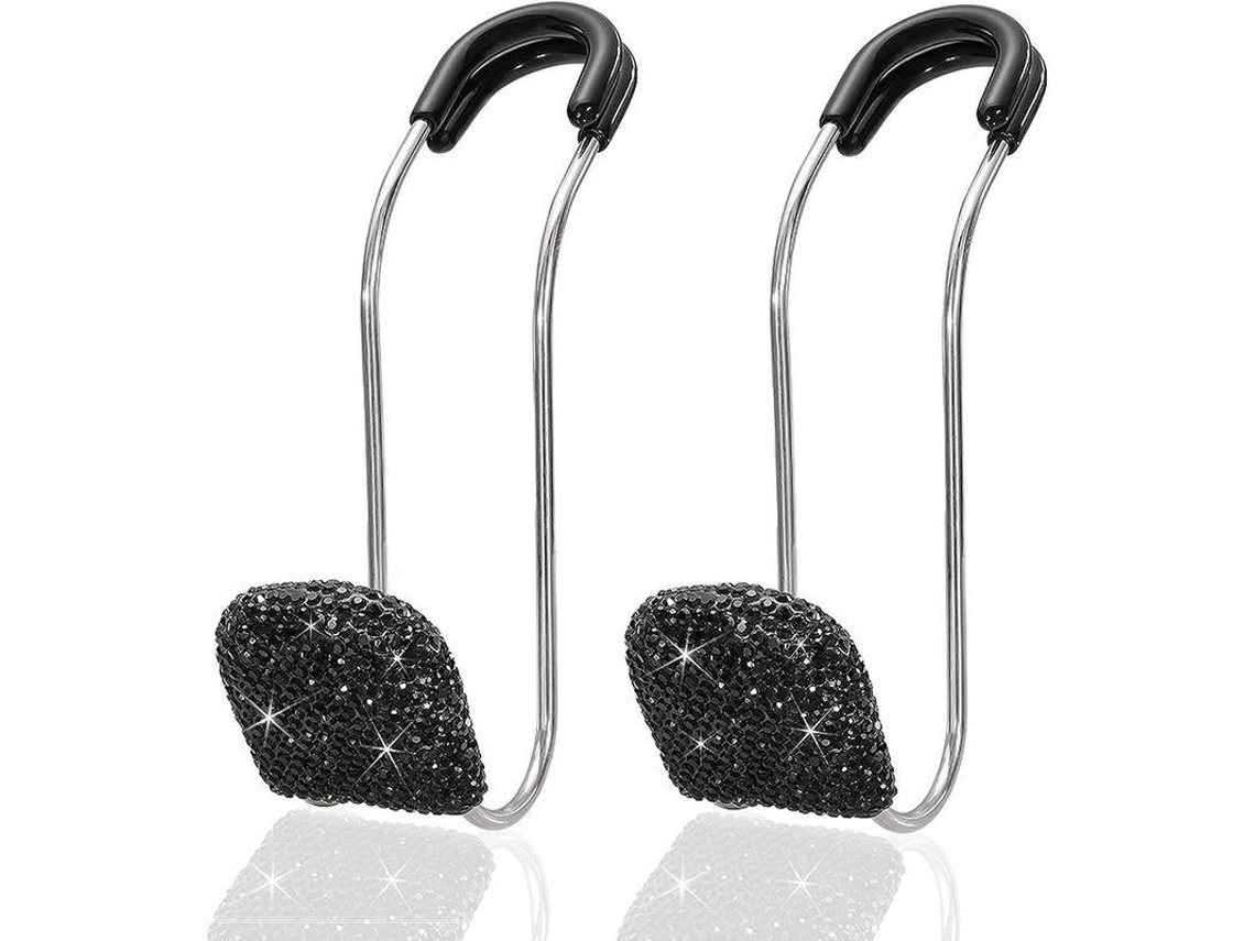 2026-ganchos Para Respaldo De Asiento De Coche Con Strass Metal Duradero 2 Piezas Negro Accesorios De Automóvil