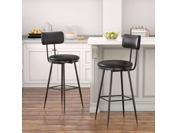 Conjunto De 2 Taburetes De Bar Altos Simurq, Pu Negro Y Estructura De Metal, 85,5 Cm, Ergonómicos, Para Cocina E Isla