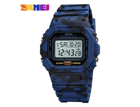 Hombres Mujeres Relojes Deportivos Al Aire Libre Led Cuadrado Electrónico Reloj De Pulsera Impermeable-Camuflaje Azul VEANXIN