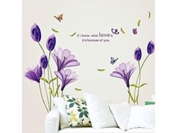 Pegatinas de pared Lirios color rosa, burbujas y flores para sala de estar Kofihety