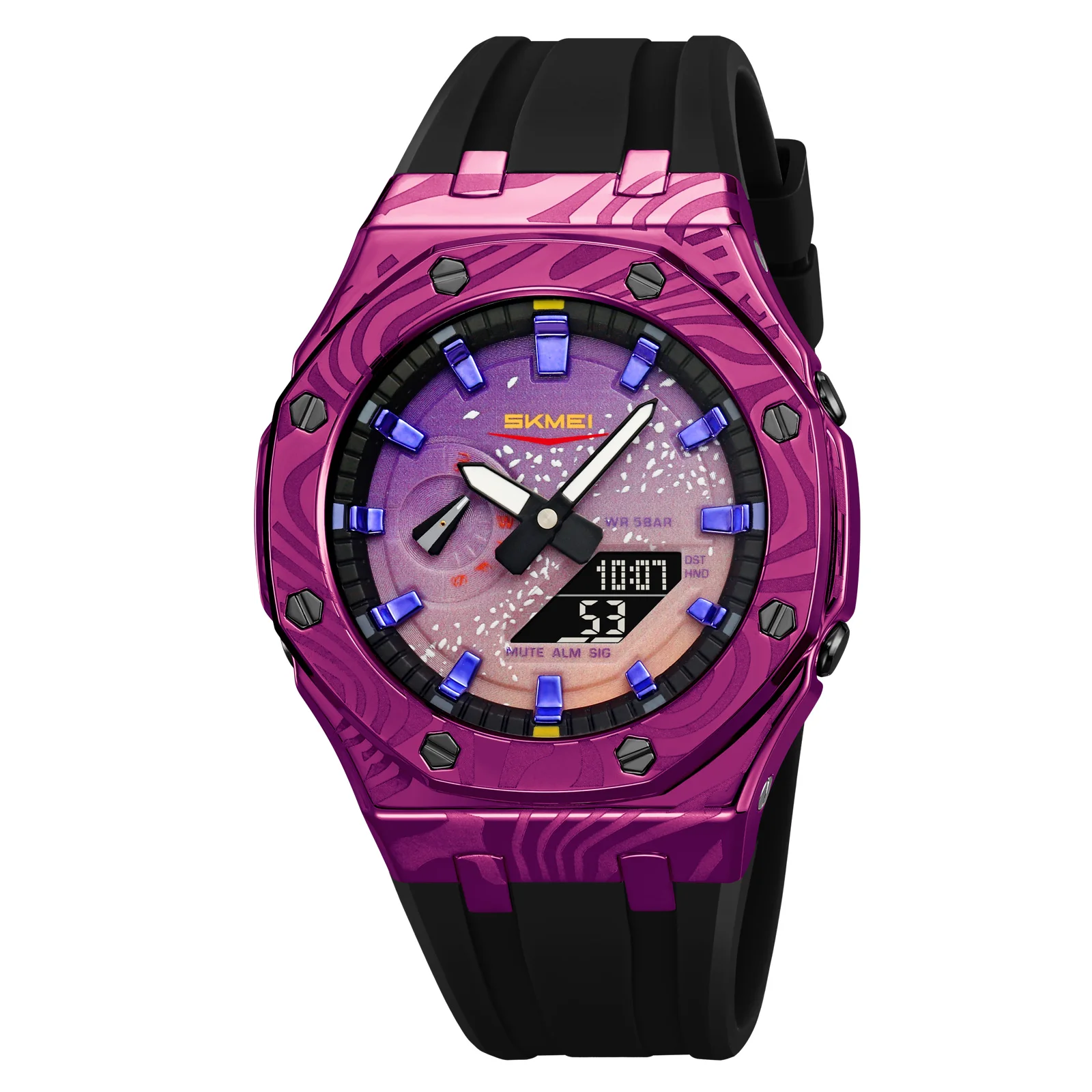 Reloj De Cuarzo (morado) Luminoso Con Pantalla De Dos Dígitos, Resistente Al Agua, Con Calendario Y Cronómetro Analógico.