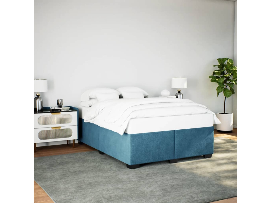 Estructura De Cama De Terciopelo Azul 140x200 Cm