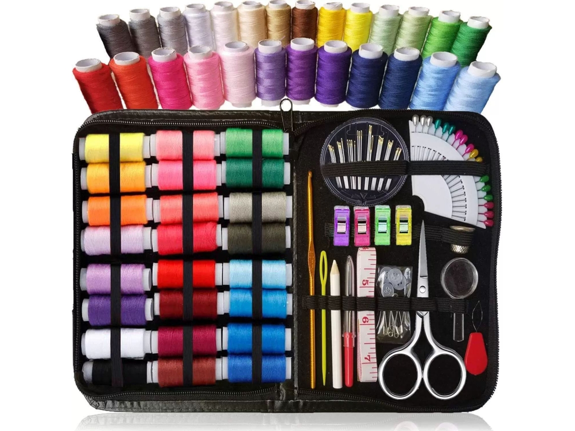 Kit de costura con 106 piezas. Incluye 24 carretes grandes de hilo, tijeras de costura y accesorios. Siurn