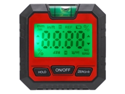 Nivel digital con burbuja horizontal y protector electrónico para medir ángulos en carpintería y reparaciones de automóviles.