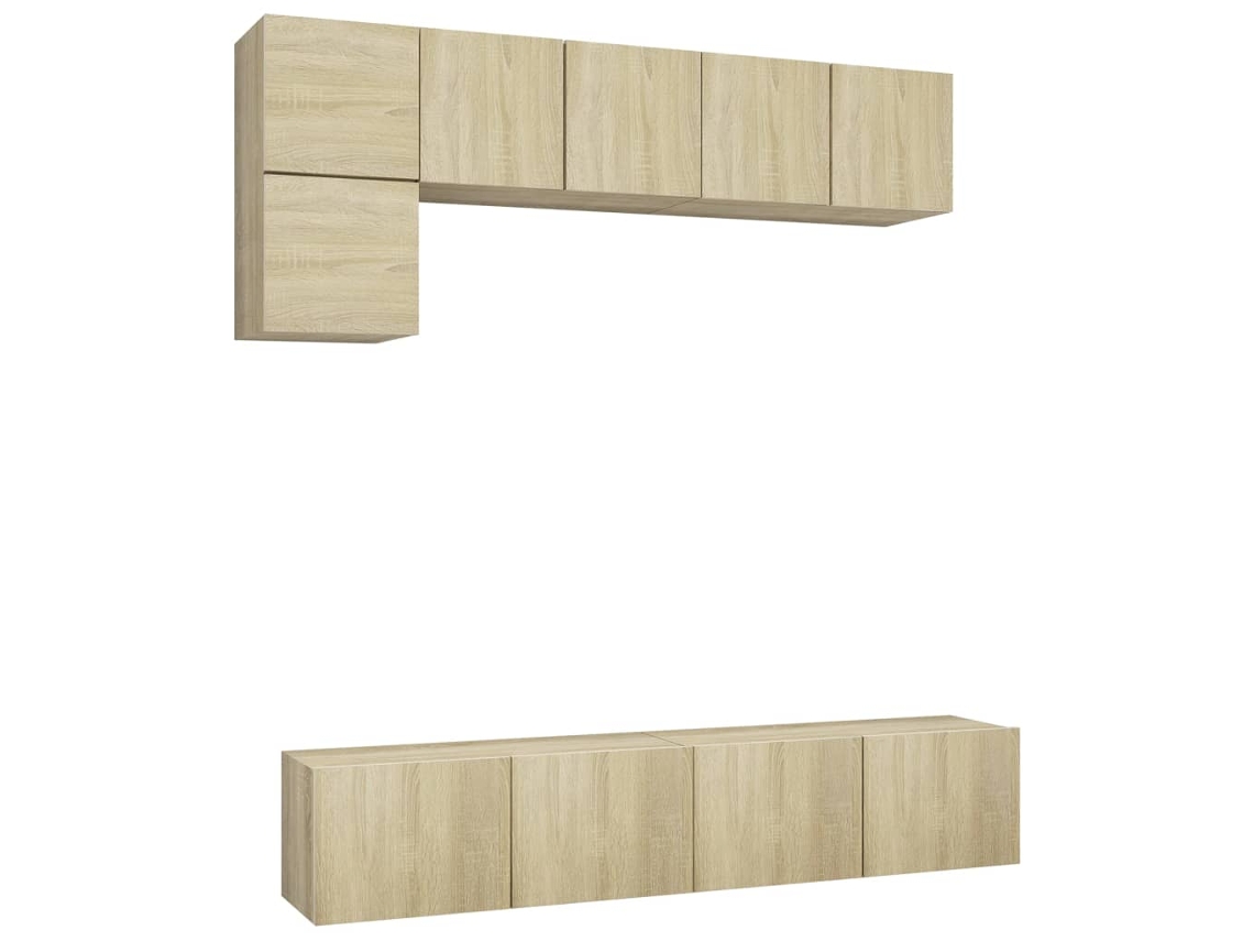 5Pzs Pack de Muebles de Armario Tv Contrachapado Color Roble Sonoma