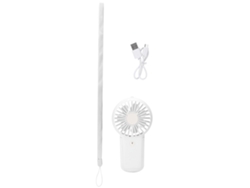 Ventilador portátil recargable por USB, blanco, para viajes al aire libre.
