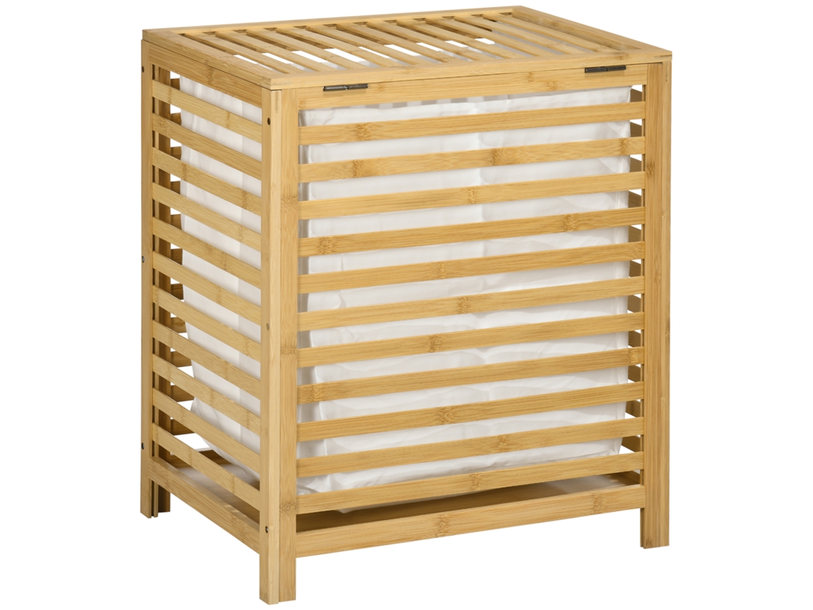 Cesta de lavandería de bambú 55L, tapa y bolsa extraíble, 50x36x60 cm, natural