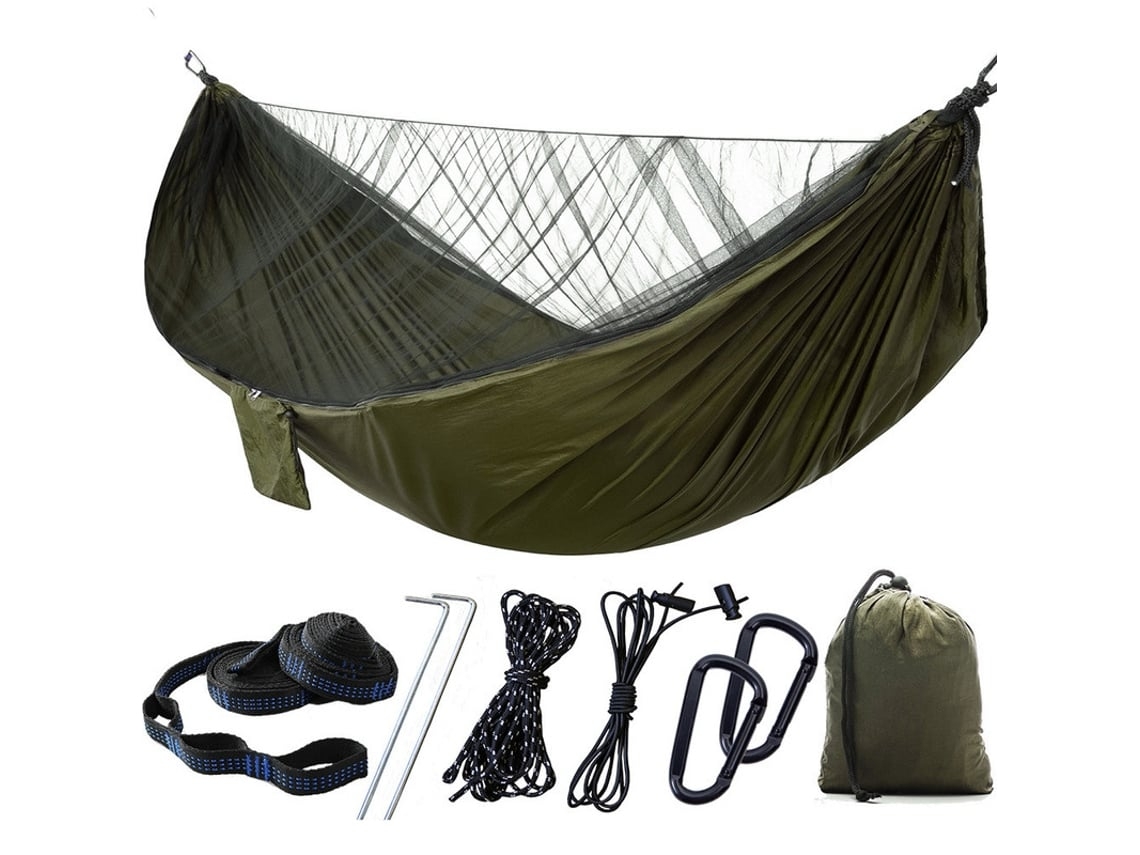 Tumbona con mosquitera, 290 x 140 cm, verde militar*.