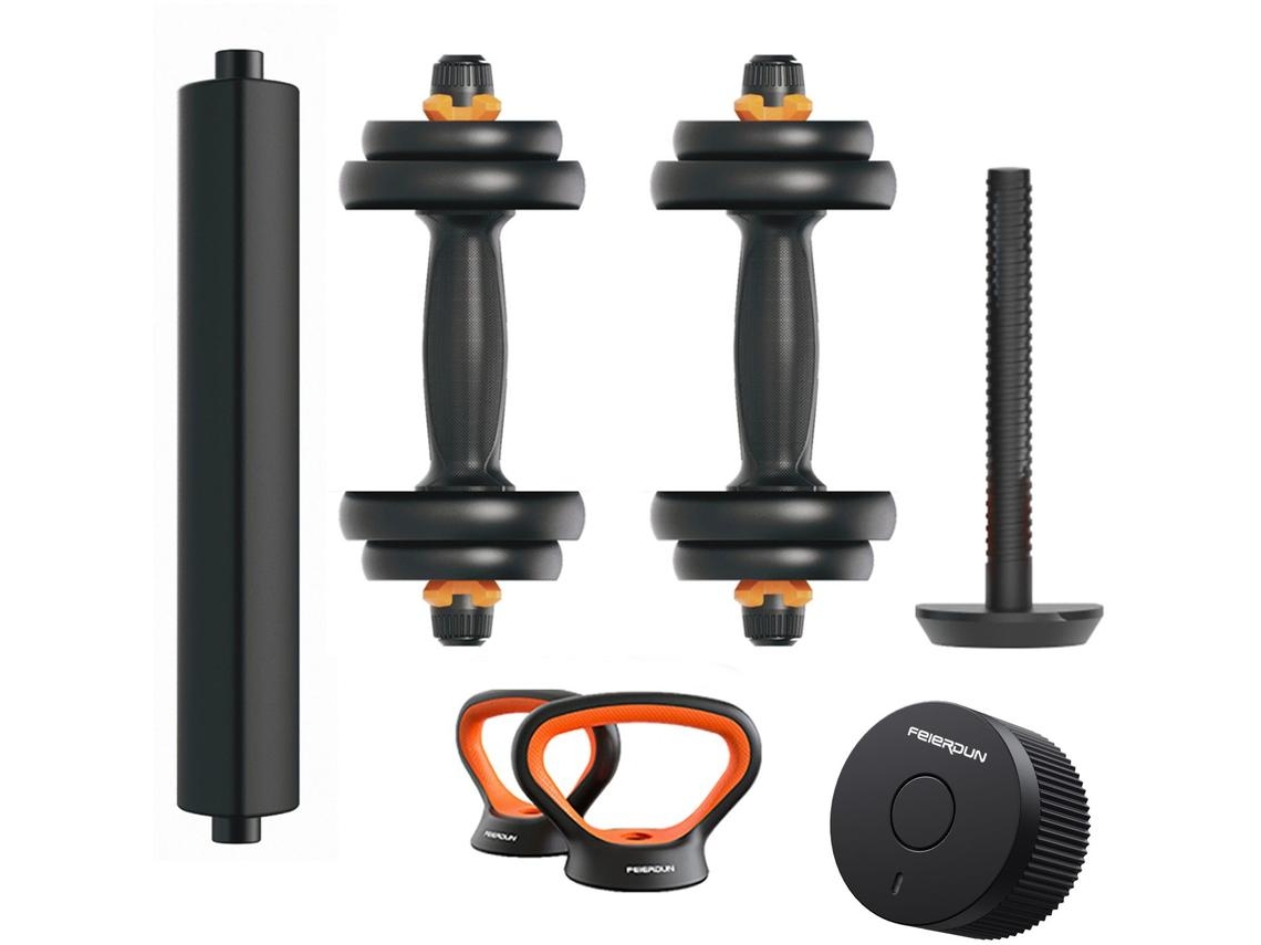 Kit de pesas conectadas V2 10Kg FED: mancuernas (pesos + barras) + barra + pesa rusa + sensor