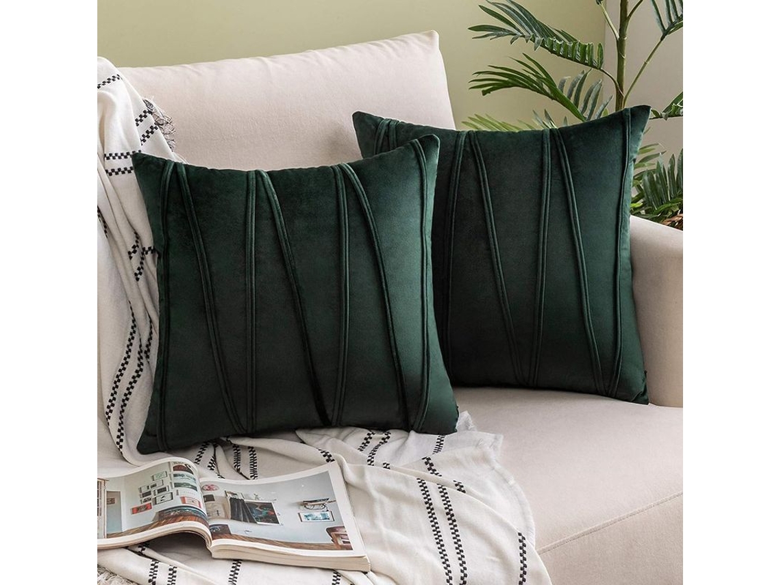 2026-41250-funda De Almohada De Terciopelo Rayado Moderna 2 Unidades 45x45cm Verde Oscuro Para Sofa Cama Auto