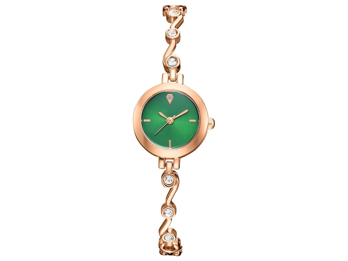Reloj De Pulsera Analógico De Cuarzo Con Pantalla Redonda Sencilla Y Elegante (brazalete De Oro Rosa Con Espejo Verde).