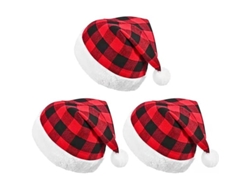 3 Gorros De Papá Noel A Cuadros De Búfalo Para Adultos, Rojos Y Negros, Para Fiestas Navideñas Y Eventos Festivos.