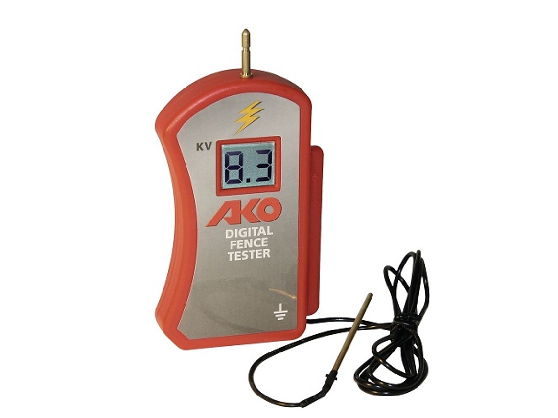 Testador de corrente digital tensiômetro AKO para cercas com bateria de 9V incluída. Testador até 10000V