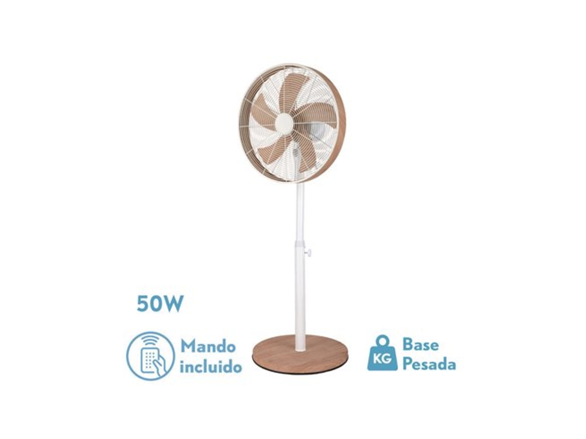 Ventilador de Pie Alcañiz Blanco/Haya 50W Oscilante FABRILAMP
