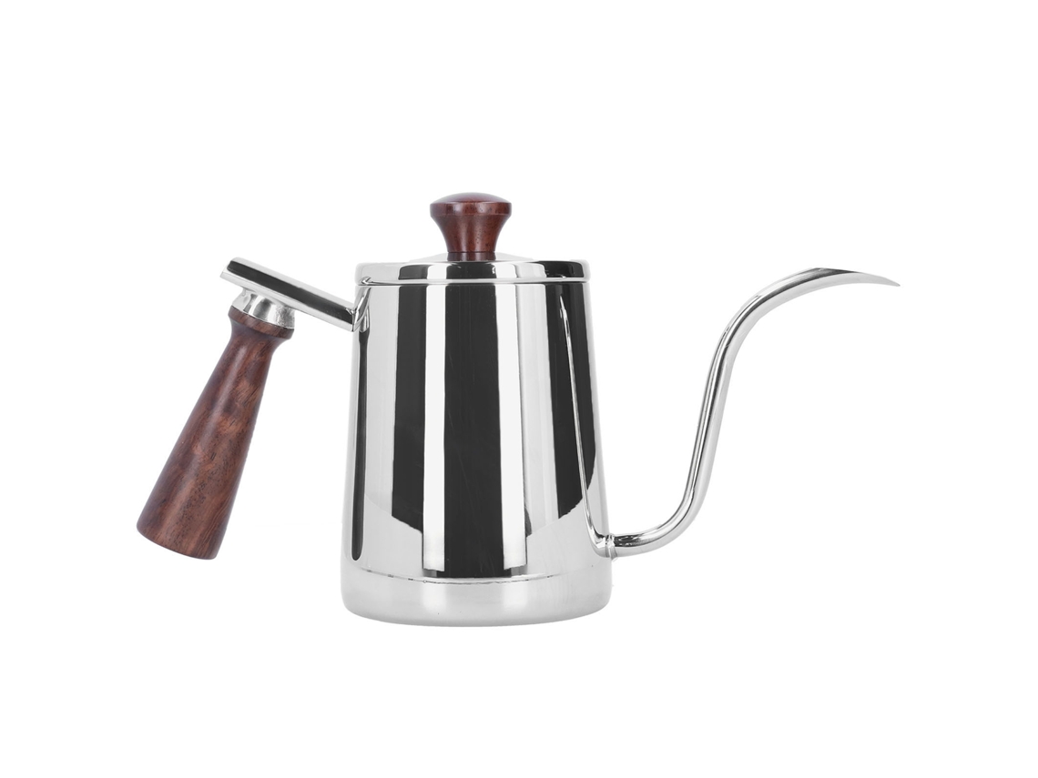 Taza de café portátil de acero inoxidable con asa de madera, pico largo, color plateado, 700 ml, otros