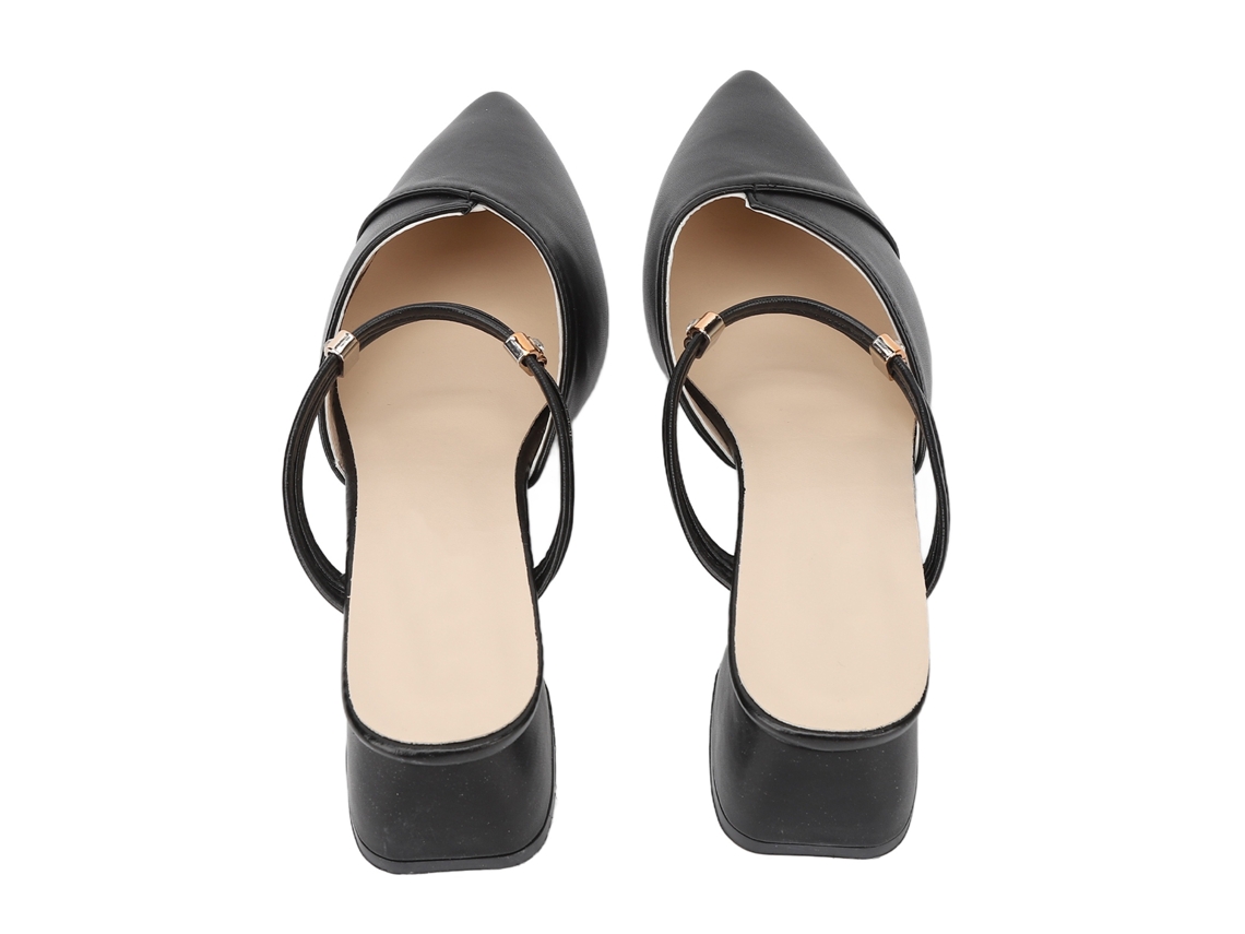 Sandalias De Tacón Con Punta Afilada Y Pedrería, Modernas, Elegantes, Negras, Talla 38.