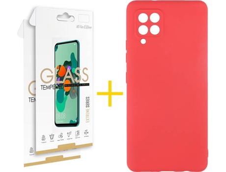 Funda y Protector 2x de Vidrio Samsung Galaxy A42 5G SKYHE Silicona Líquida Rojo