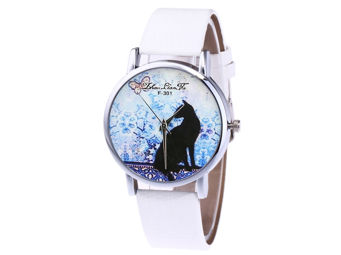 Reloj De Cuarzo Casual Unisex Con Correa De Cuero Pu Dial Redondo Blanco