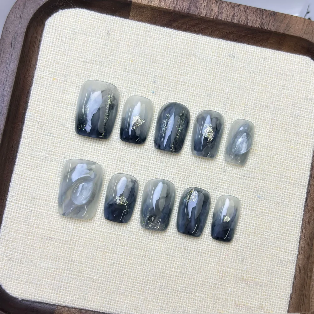 (a96-xs) 10 Pegatinas De Uñas Postizas Hechas A Mano, Tipo Adhesivo Para Uñas