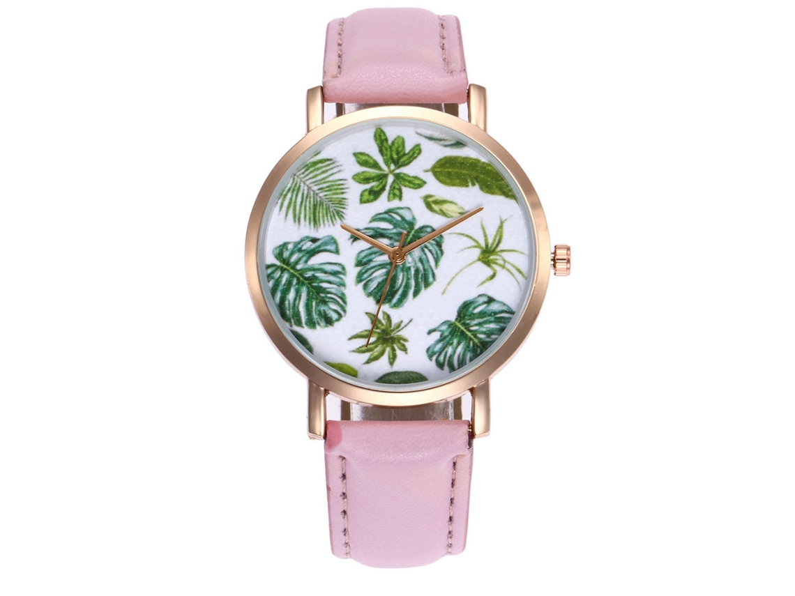 Reloj De Pulsera De Cuero Con Movimiento De Cuarzo Para Mujer Estilo Casual Color Rosa