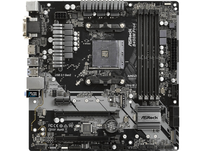 Placa Base ASROCK B450M Pro4 (Socket AM4 - AMD B450 - ATX)