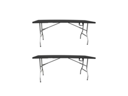 Mesa Plegable Rectangular 180x70x74cm Catering | Mesa Resina Con Patas De Acero Plegable Para Eventos Y Terrazas Negro 2 Unidades