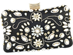 Bolsa De Festa Feminina Elegante Em Poliéster Com Strass, Preta, Ideal Para Eventos.