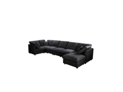 Sofá multipersona de chenilla negro 2213 con cojines de espuma y brazos cuadrados, negro YHL