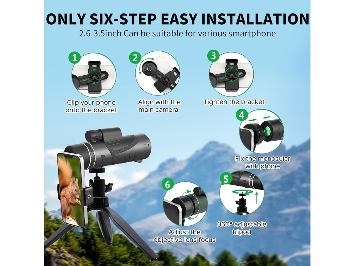 Telescopio monocular de alta potencia 80x100 HD (2024), nuevo, con adaptador para smartphone y trípode, para adultos, con prisma Bak 4 y visión de Gusshious.