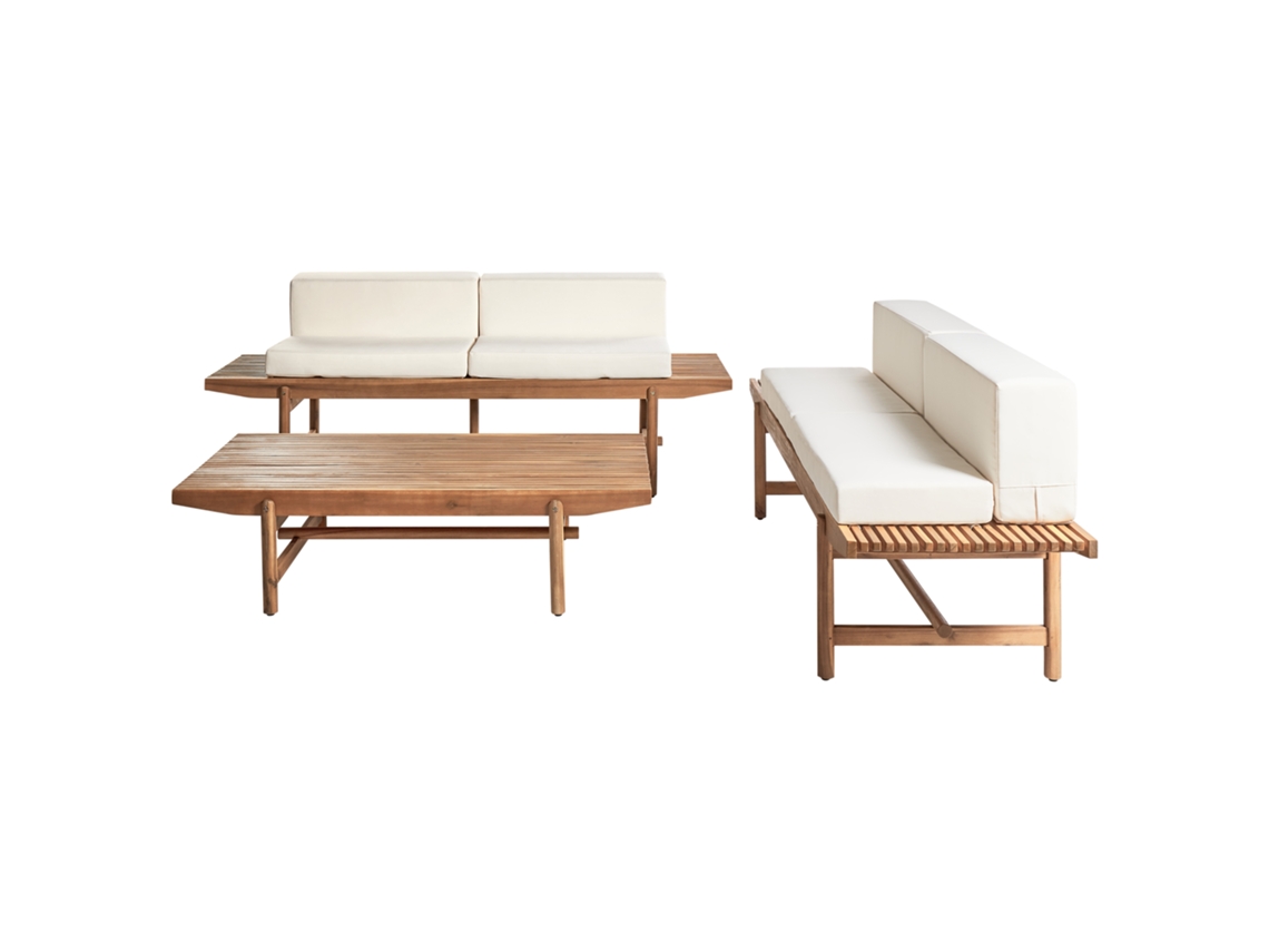 Juego de comedor para exterior Beliani Giaveno para 4 personas en madera de acacia marrón claro