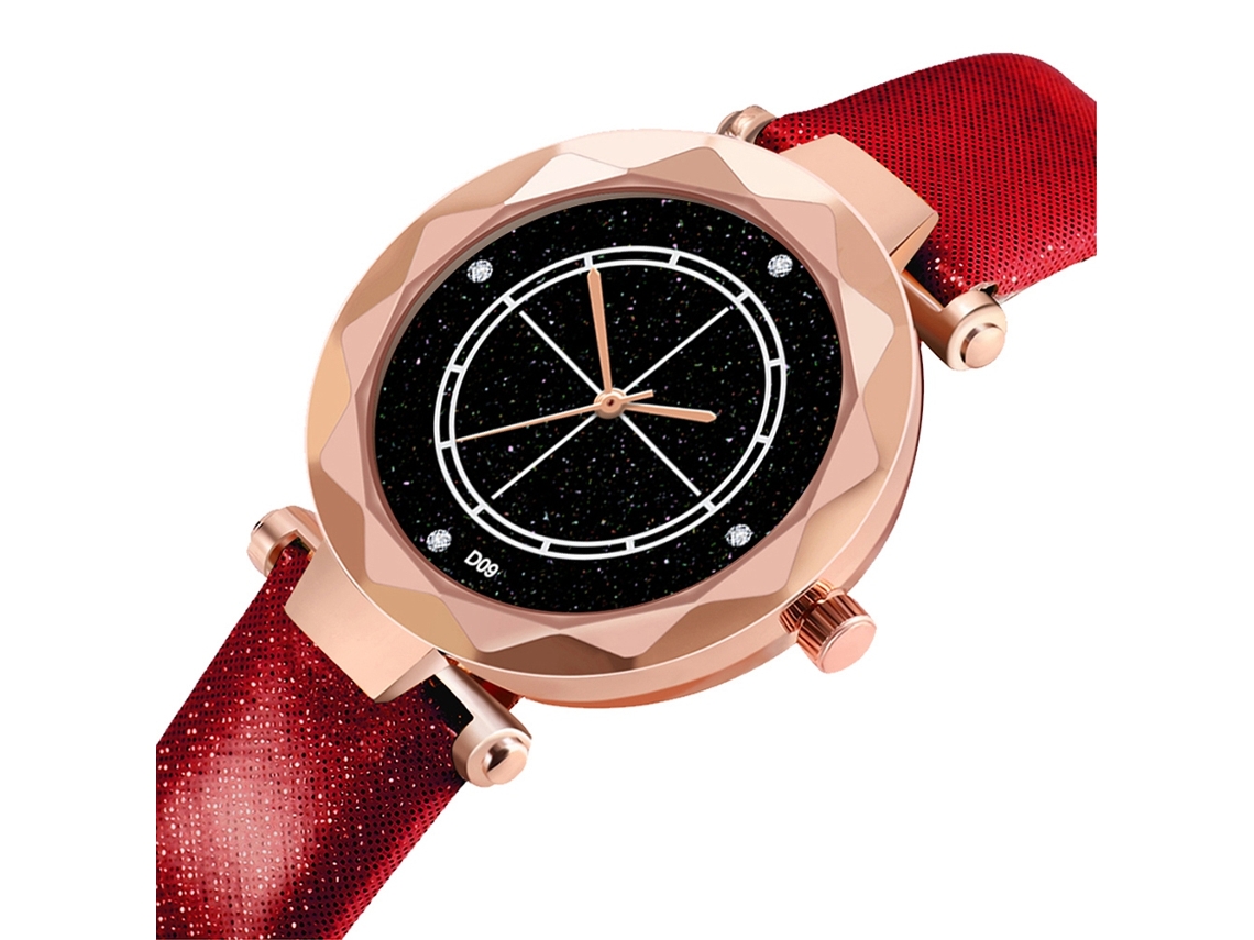 Reloj De Pulsera Para Mujer De Cuarzo Con Correa De Pu Y Dial Rombo Moda (rojo)