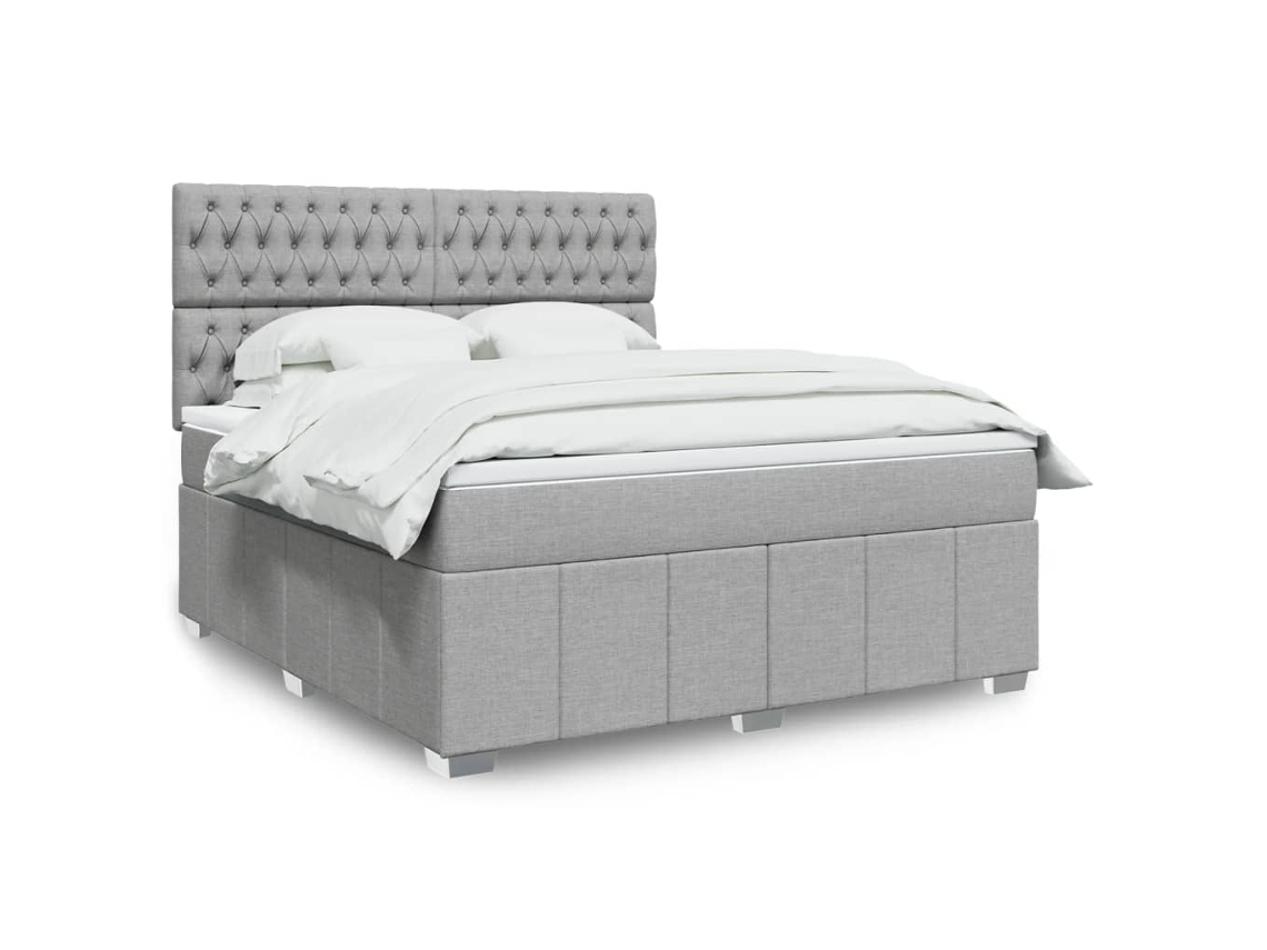 Cama Box Spring Con Colchón Tela Gris Claro 180x200 Cm
