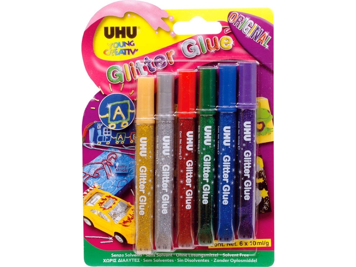 Conjunto de Pegamentos UHU Glitter Young Creativ Original (6x10ml)