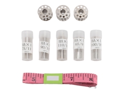 Kit Que Incluye 50 Agujas Para Máquina De Coser Hax1, Plancha Con 3 Carretes, 5 Botellas Y Cinta Métrica.