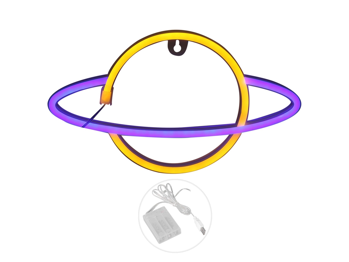 Bj-luz De Neón Led Em Forma De Planeta, Lâmpada Decorativa Noturna Para Quarto, Bar, Casamento, Alimentada Por Usb E Bateria (amarelo-azul)