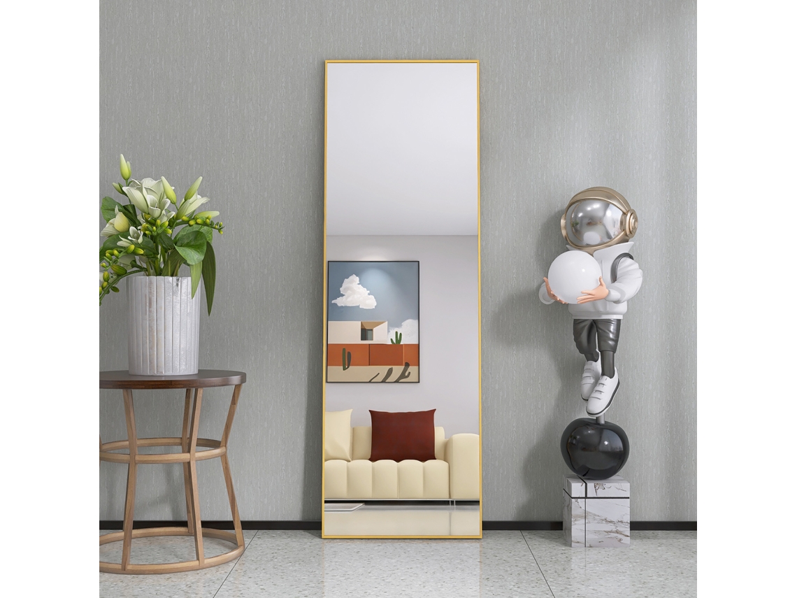 Espejo de cuerpo entero de 162x53 cm, para suelo o pared, marco de aluminio dorado, espejo rectangular grande para salón y dormitorio YCONE