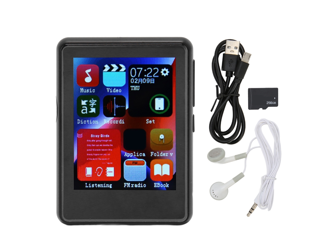 Reproductor MP3 con pantalla táctil Full HD, Bluetooth 5.0, soporte de grabación, radio FM, libro electrónico y altavoz.