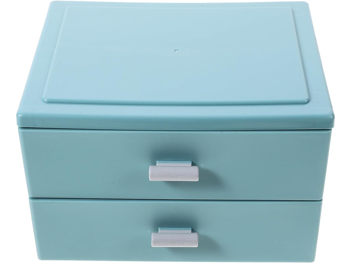 Caja De Almacenamiento De Escritorio De 2 Niveles De Plástico Pp Azul, Práctico Organizador De Cajones