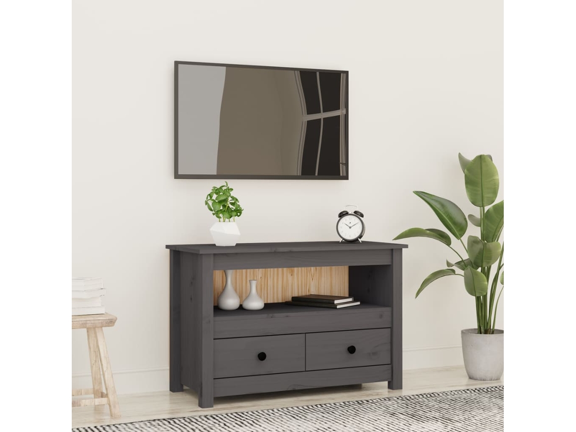 Mueble Tv 79 x 35 x 52 cm Madera Pino Macizo Gris-Derivados