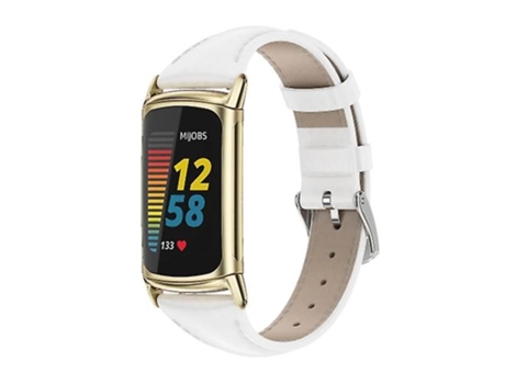 Correa De Reloj Inteligente Para Fitbit Charge5 Mijobs Correa De Reloj Delgada De Cuero Genuino Blanco-Oro VENISYMLIS
