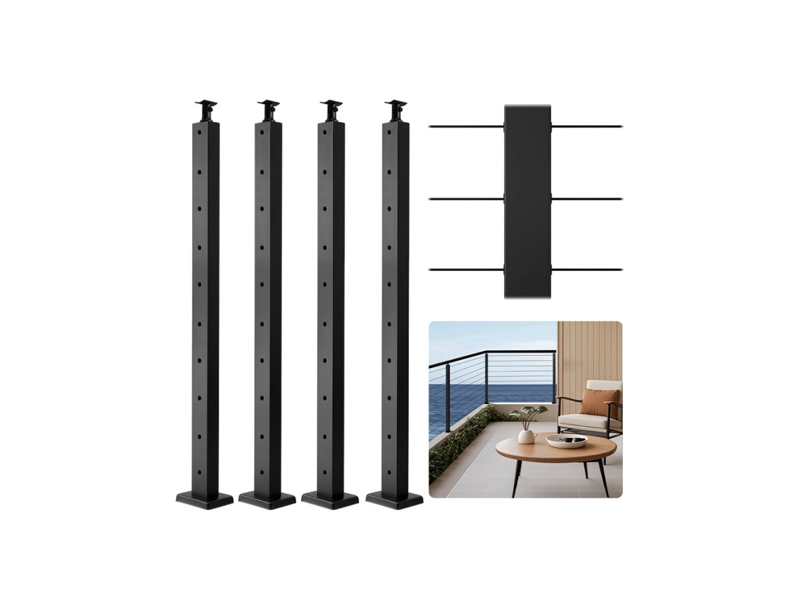 Juego de 4 postes de balcón de acero inoxidable de 91 cm con taladro Tekmaquinas